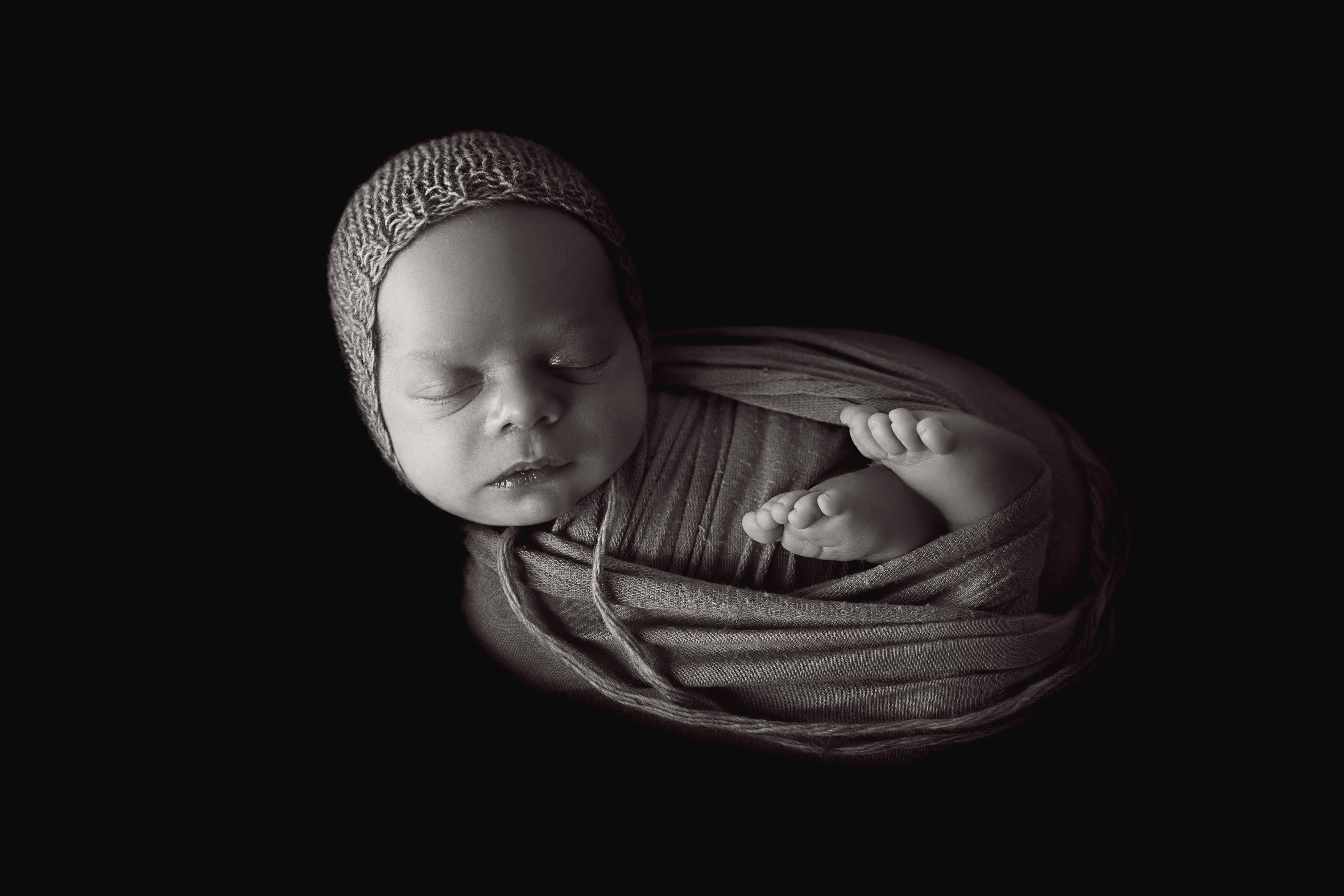 Black and white newborn photograph